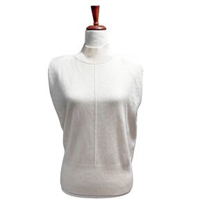 Banana Republic XS 100% Cashmere Top Sleeveless Cream Padded Shoulders Minimal
